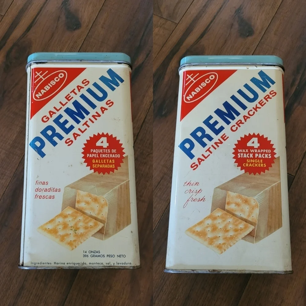 1960s Premium Saltine Cracker Tin Nabisco‎ Bi-Lingual Cracker Canister